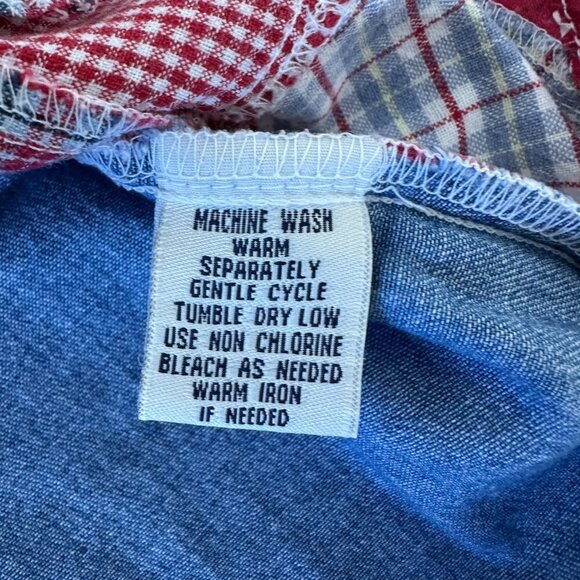 Quizz Again Patchwork Shirt Size M Plaid Bandana Denim Collar Western - Picture 6 of 6